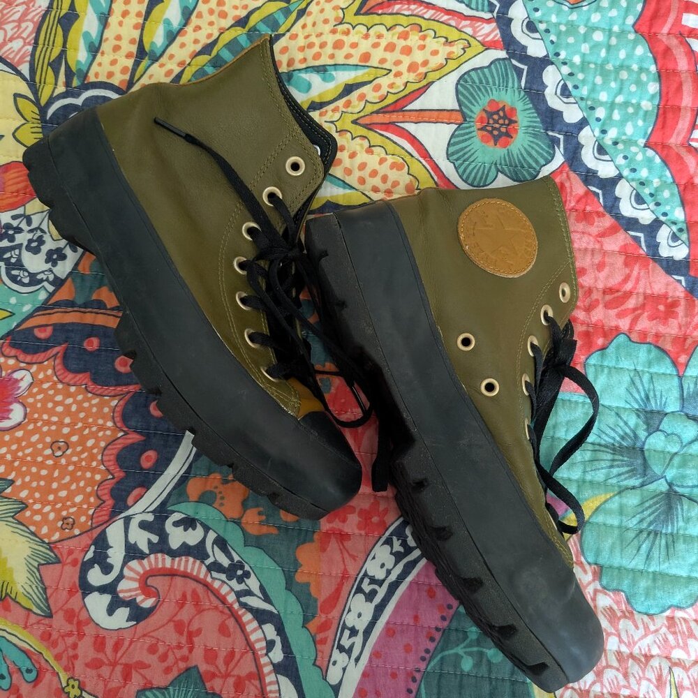 CONVERSE Leather High Tops - Olive & Tan - Women's Sz 8